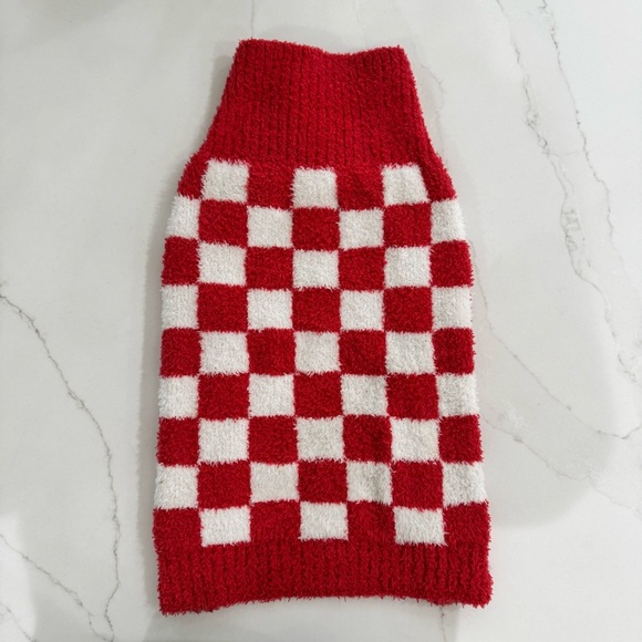 Dog Christmas Sweater Pullover Checkerboard Red White Size L - Picture 1 of 11